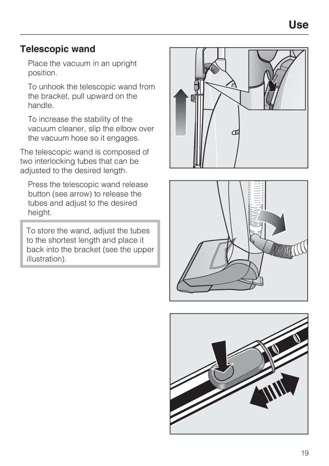 Miele S 7000 operating instructions Telescopic wand 