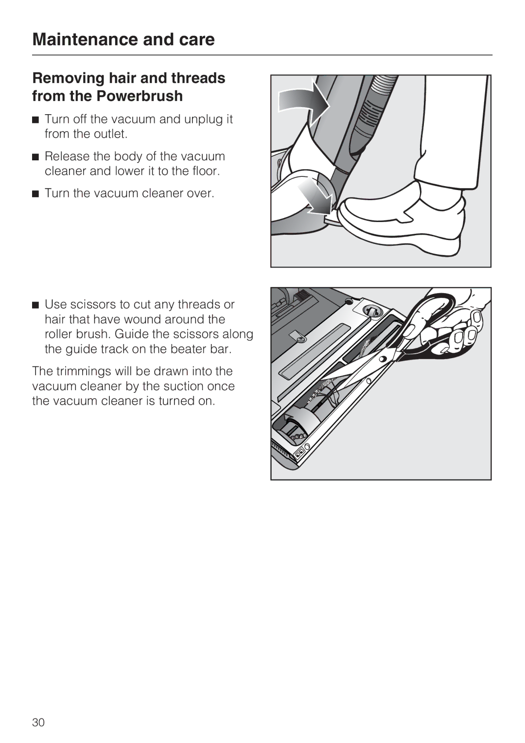 Miele S 7000 operating instructions Removing hair and threads from the Powerbrush 