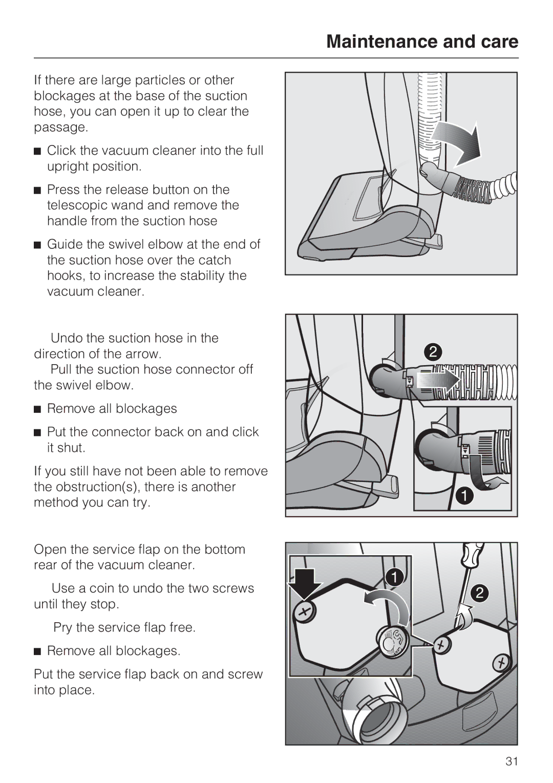 Miele S 7000 operating instructions Maintenance and care 