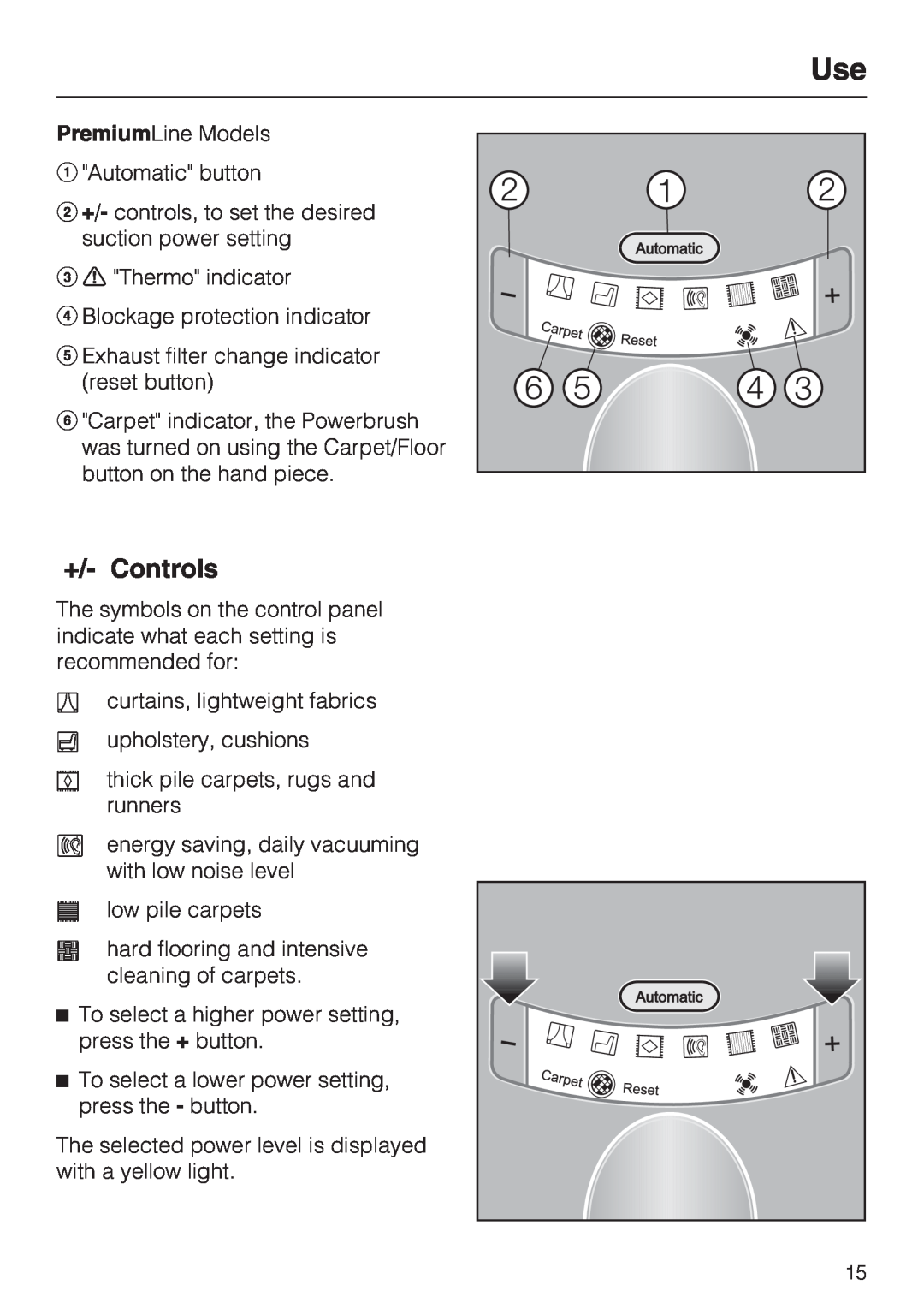 Miele S 7000 operating instructions +/- Controls 