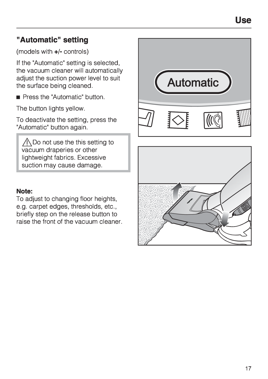 Miele S 7000 operating instructions Automatic setting 