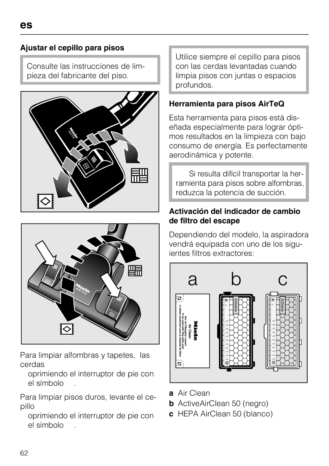 Miele S 8370, S 8380, S 8390 manual Ajustar el cepillo para pisos, Herramienta para pisos AirTeQ 