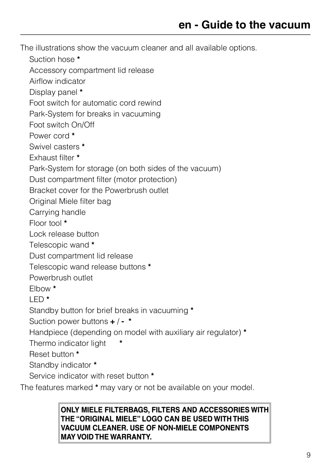 Miele S 8380, S 8390, S 8370 manual En Guide to the vacuum 