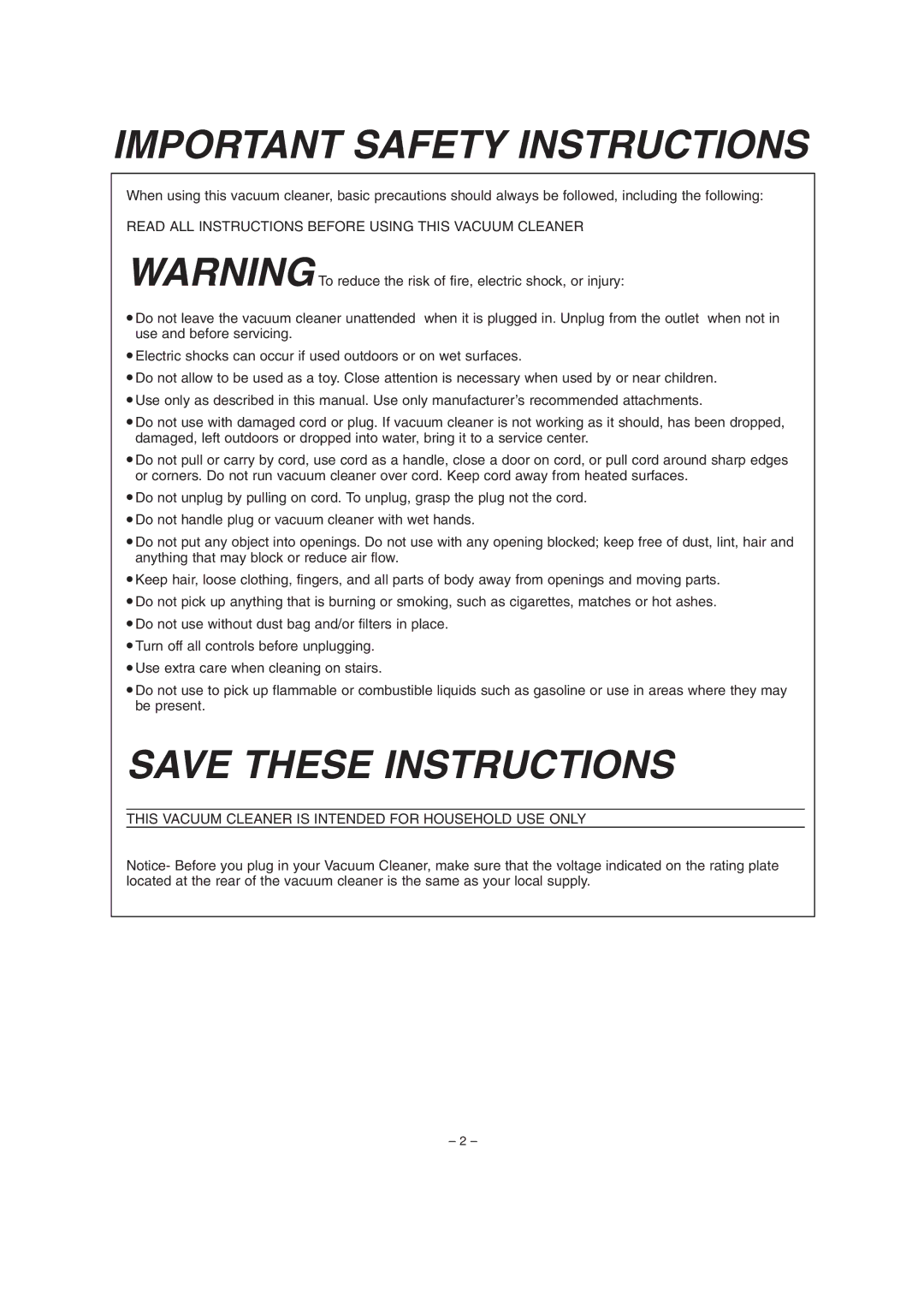 Miele S179i important safety instructions Important Safety Instructions 