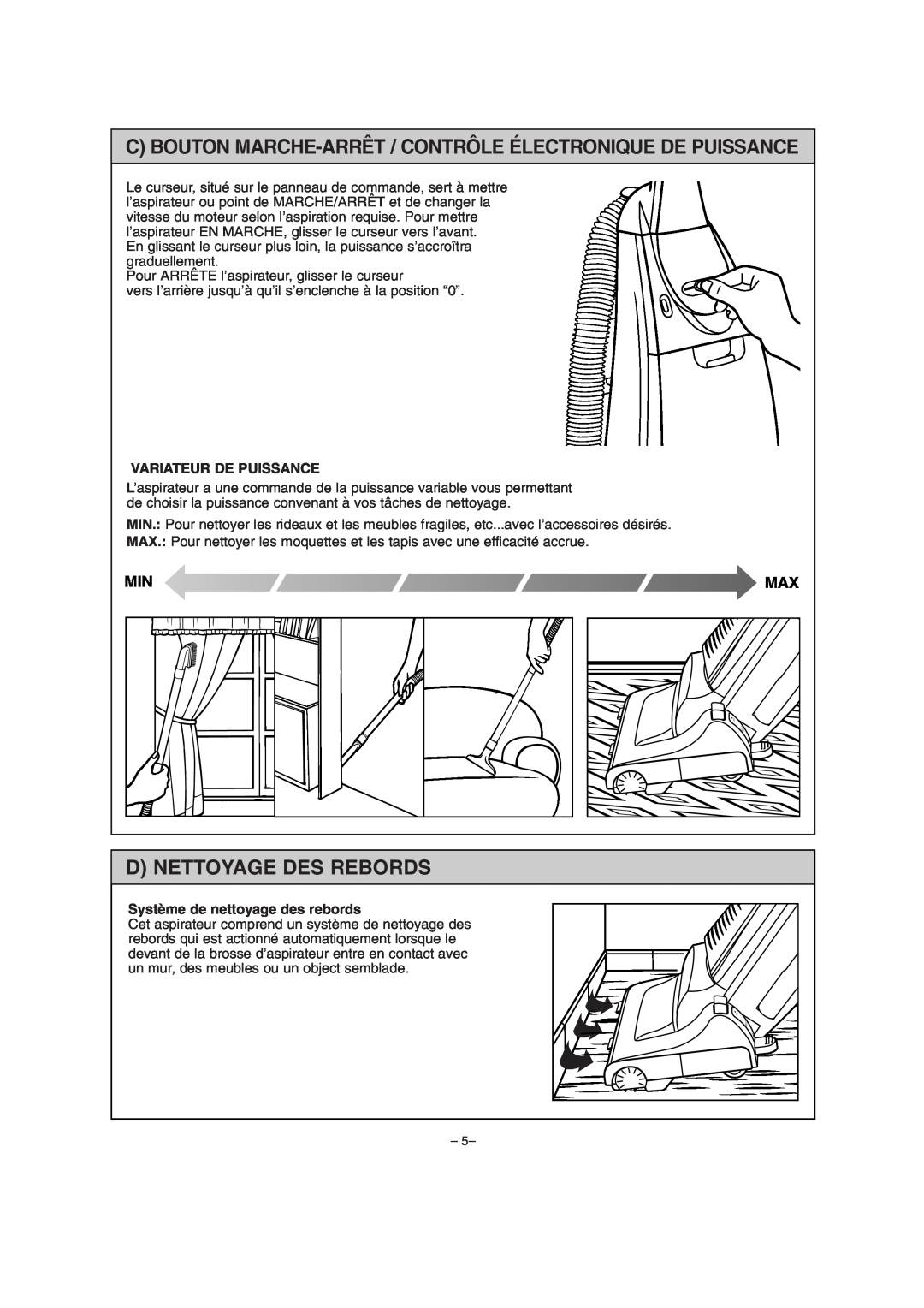 Miele S179i important safety instructions D Nettoyage Des Rebords, Variateur De Puissance, Système de nettoyage des rebords 