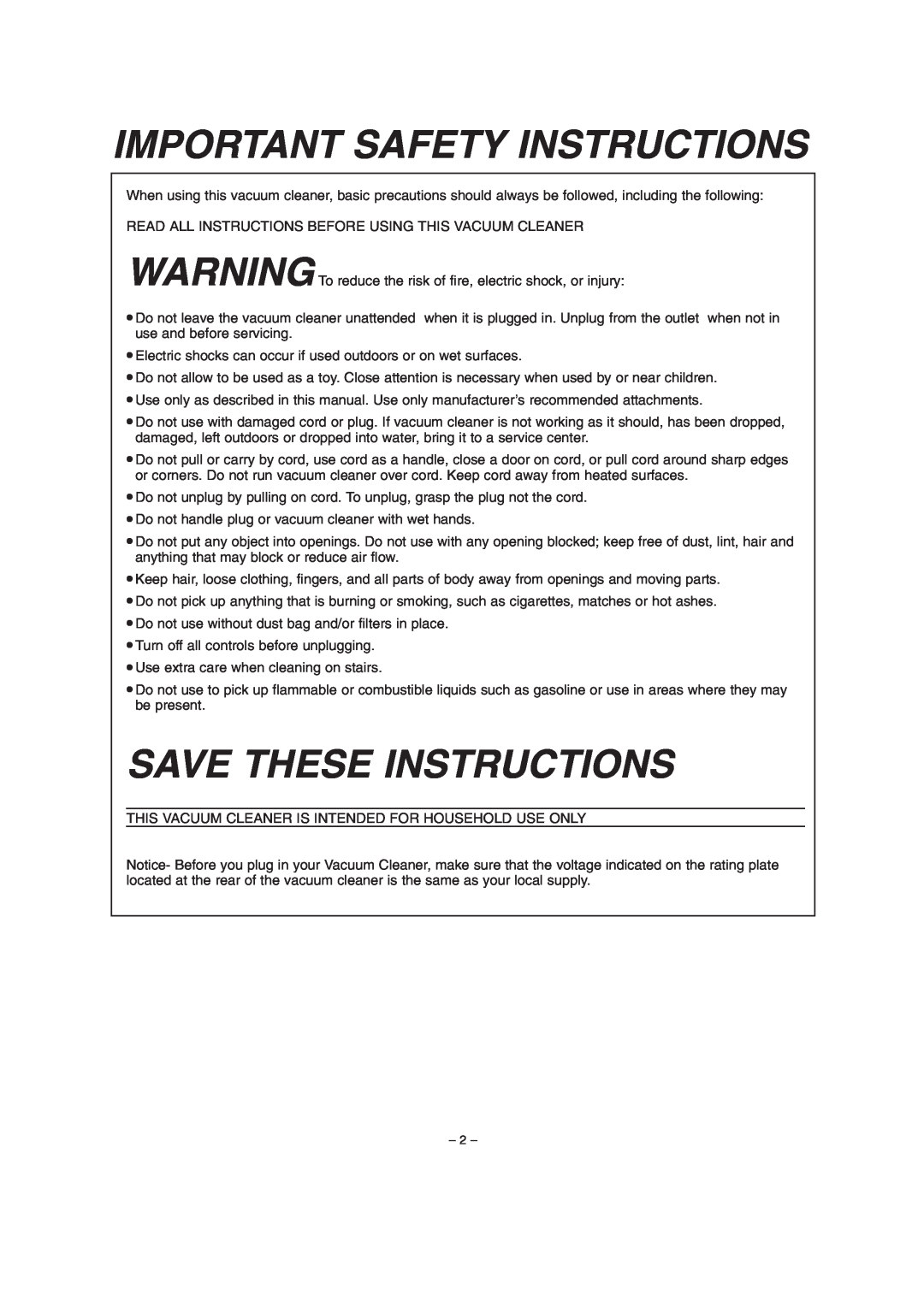 Miele S179i important safety instructions Important Safety Instructions, Save These Instructions 