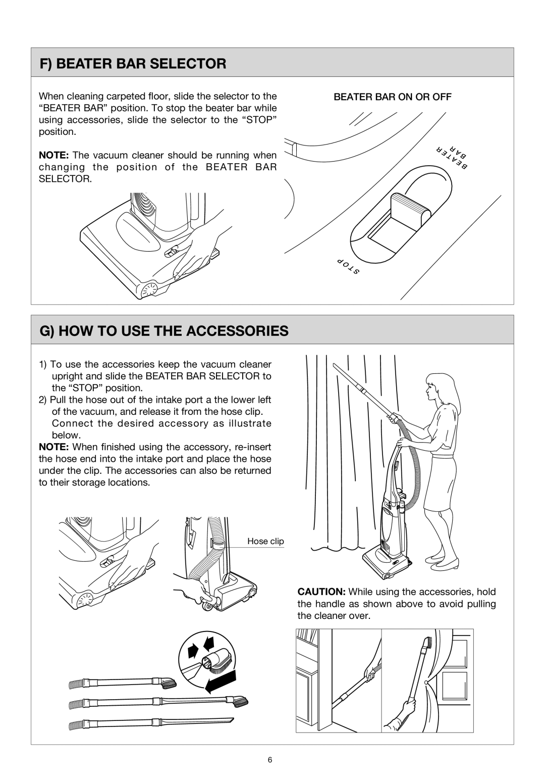 Miele S184, S183 important safety instructions Beater BAR Selector, HOW to USE the Accessories 