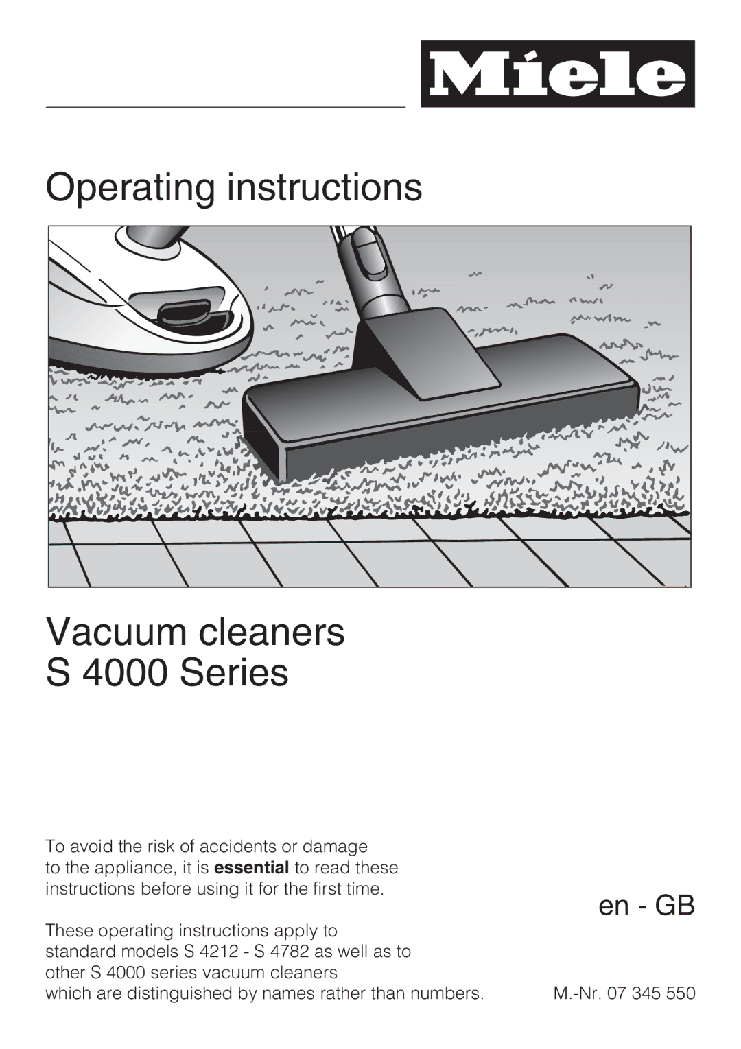 Miele S4212 manual Operating instructions Vacuum cleaners Series 