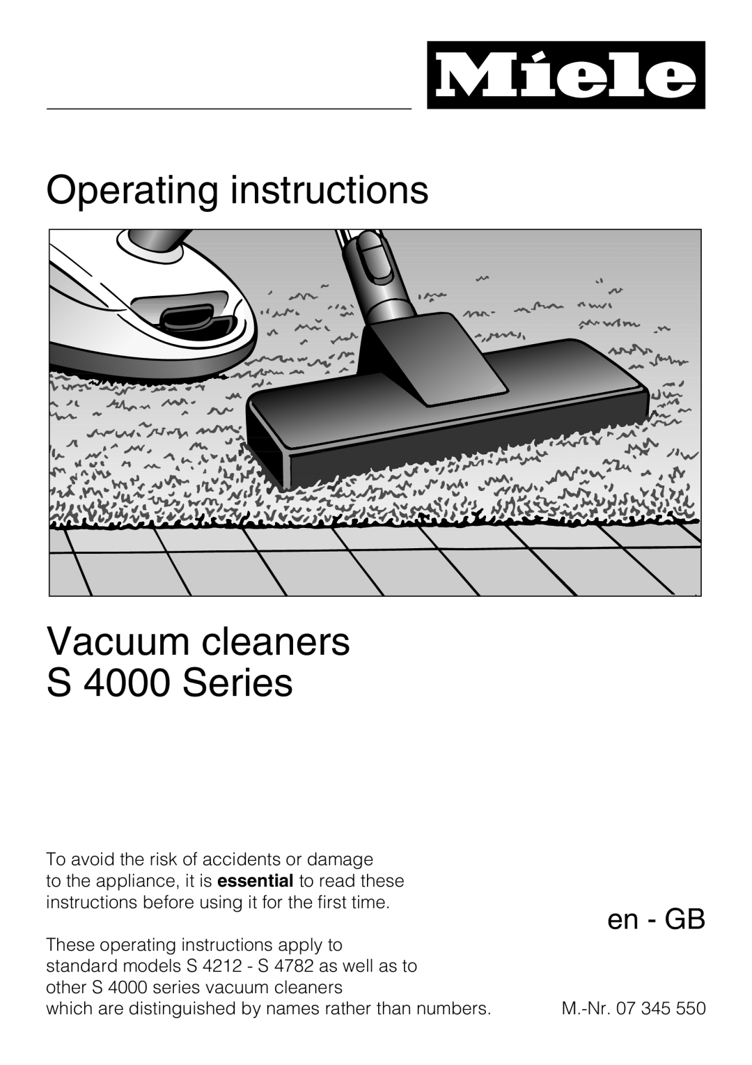 Miele S4212 manual Operating instructions Vacuum cleaners, S 4000 Series, en - GB 