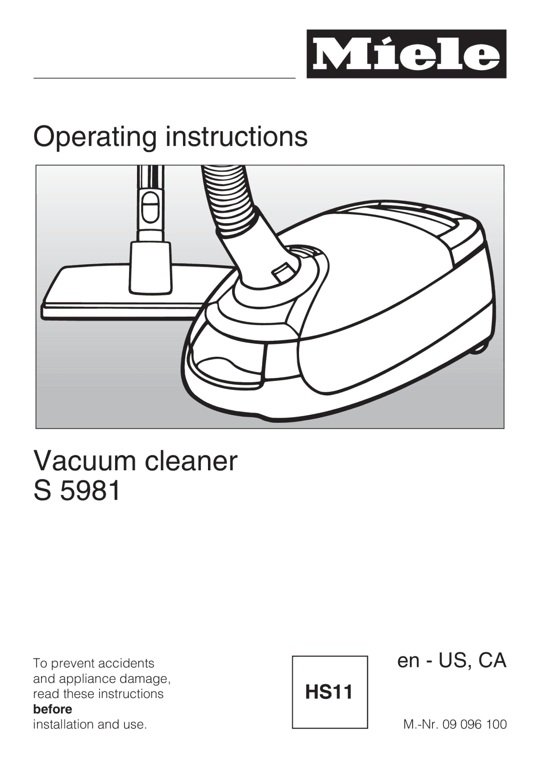 Miele S5981 operating instructions Operating instructions Vacuum cleaner 5981 