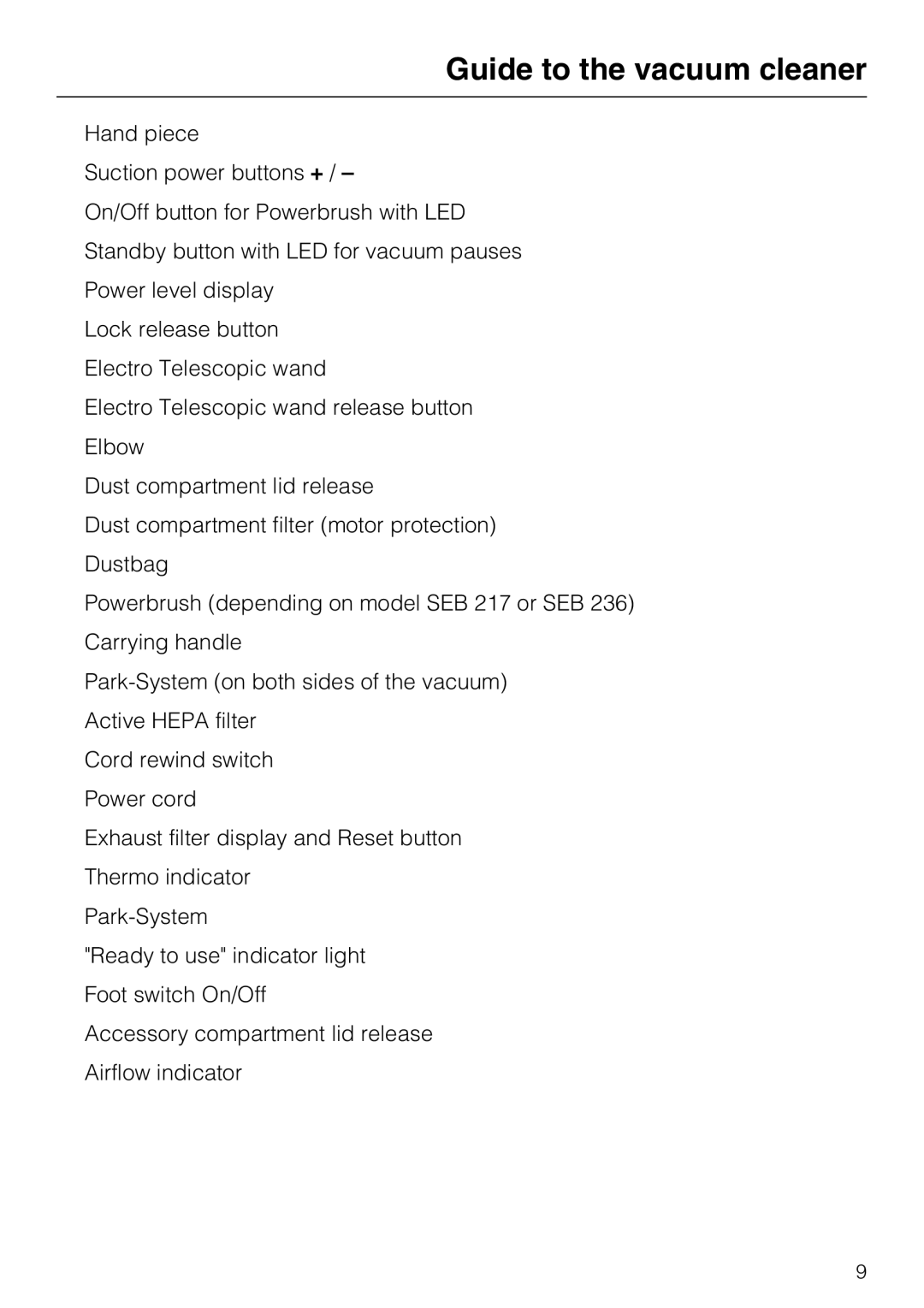 Miele S5981 operating instructions Guide to the vacuum cleaner 