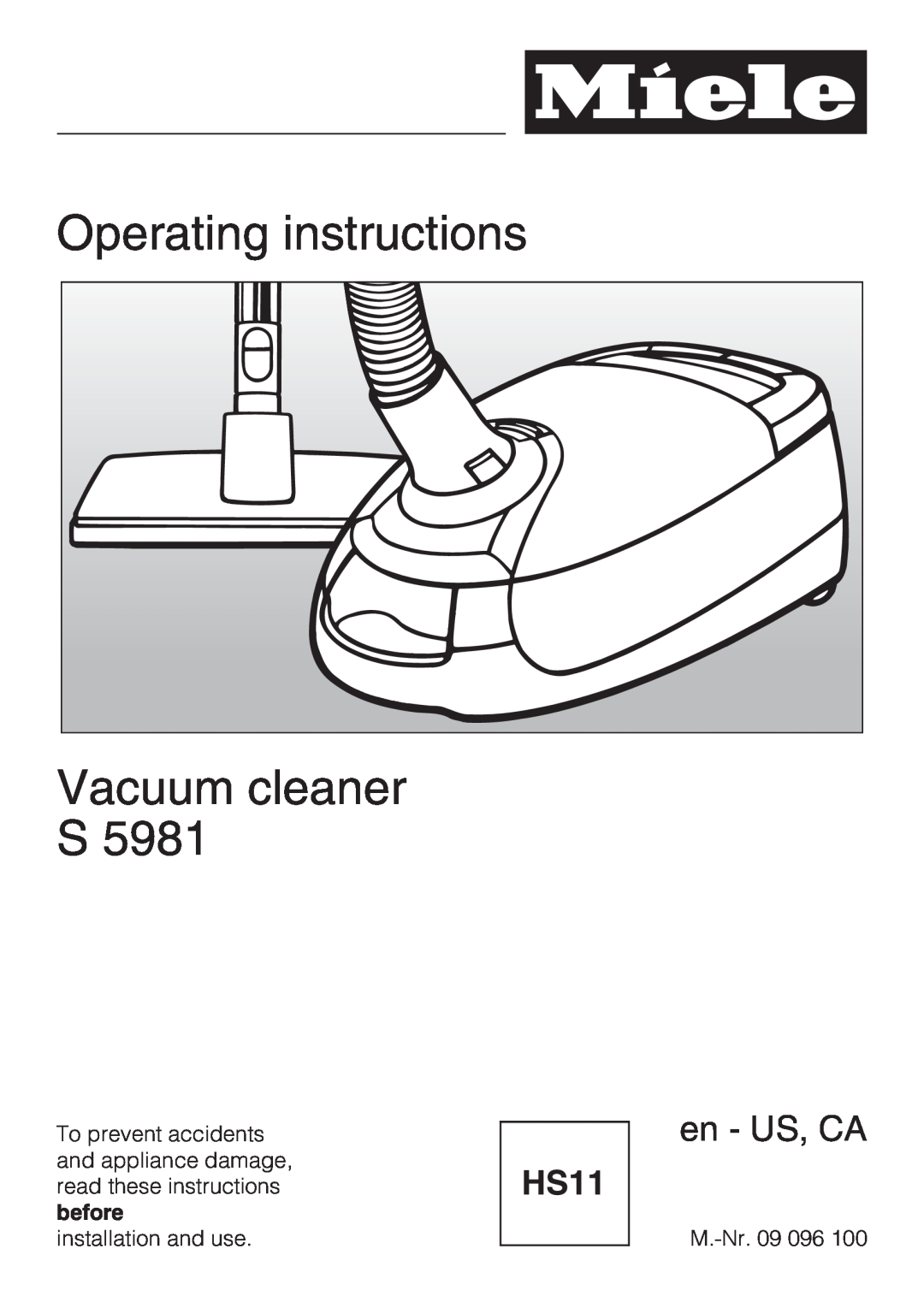 Miele S5981 operating instructions Operating instructions Vacuum cleaner S, en - US, CA 