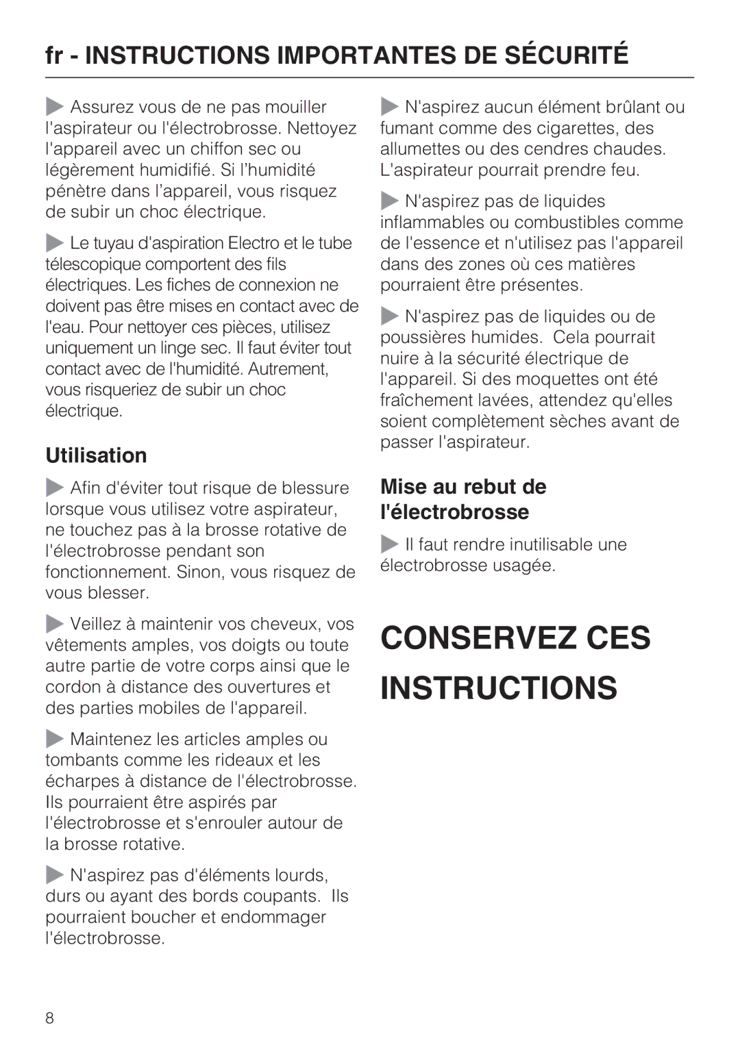 Miele SEB 228 manual Utilisation, Mise au rebut de lélectrobrosse 