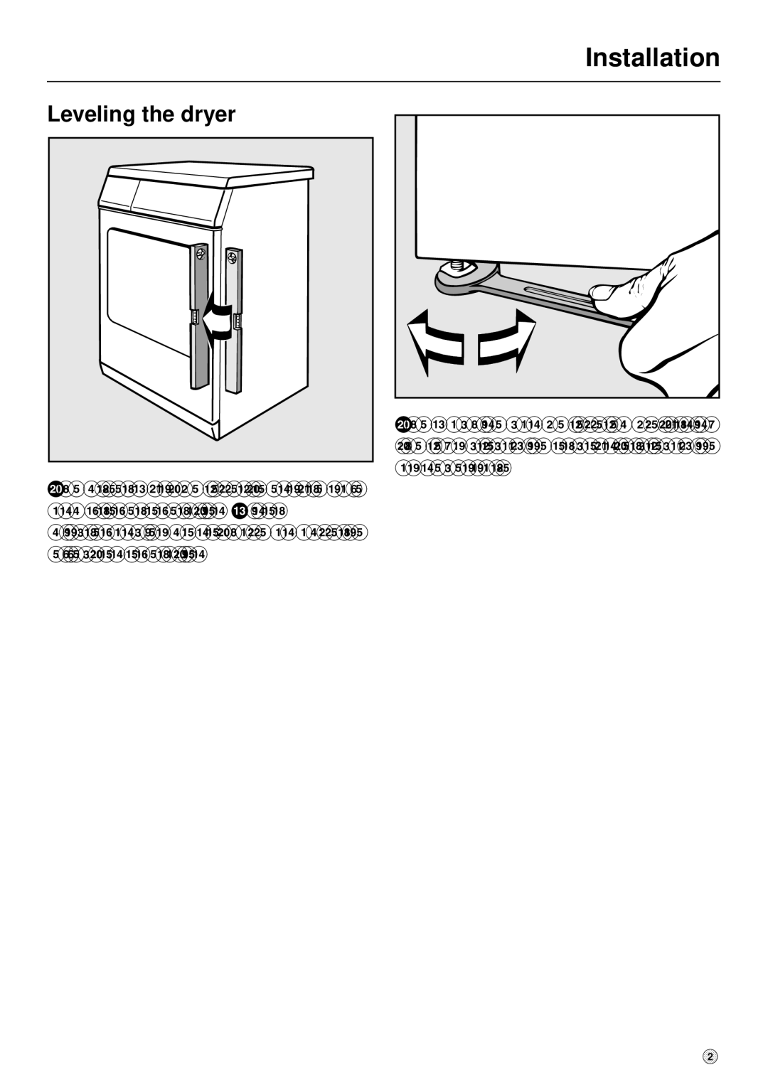 Miele T 1303 operating instructions Installation, Leveling the dryer 