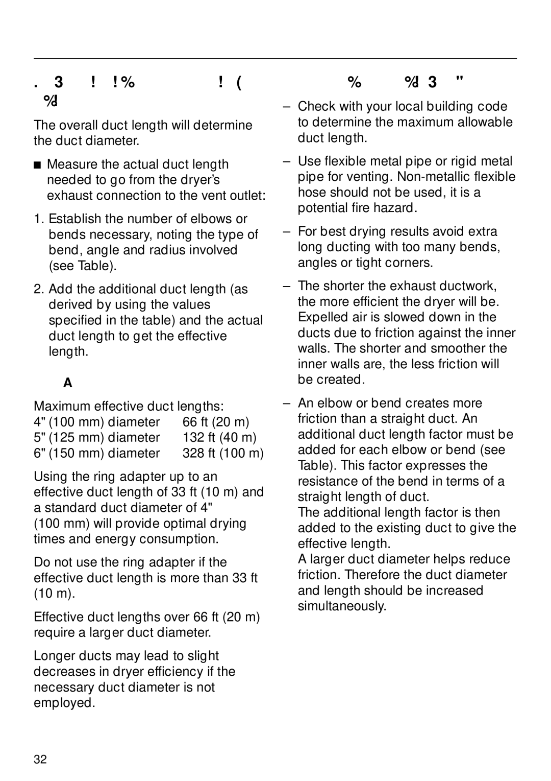 Miele T 1303 operating instructions How to calculate the effective duct length, Tips about the ductwork 