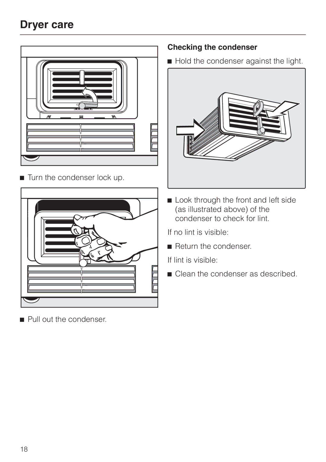 Miele T 1329 C operating instructions Checking the condenser 