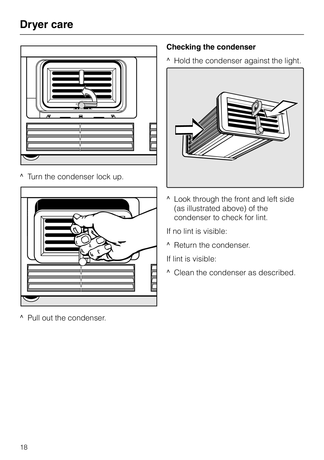 Miele T 1339 C operating instructions Checking the condenser 