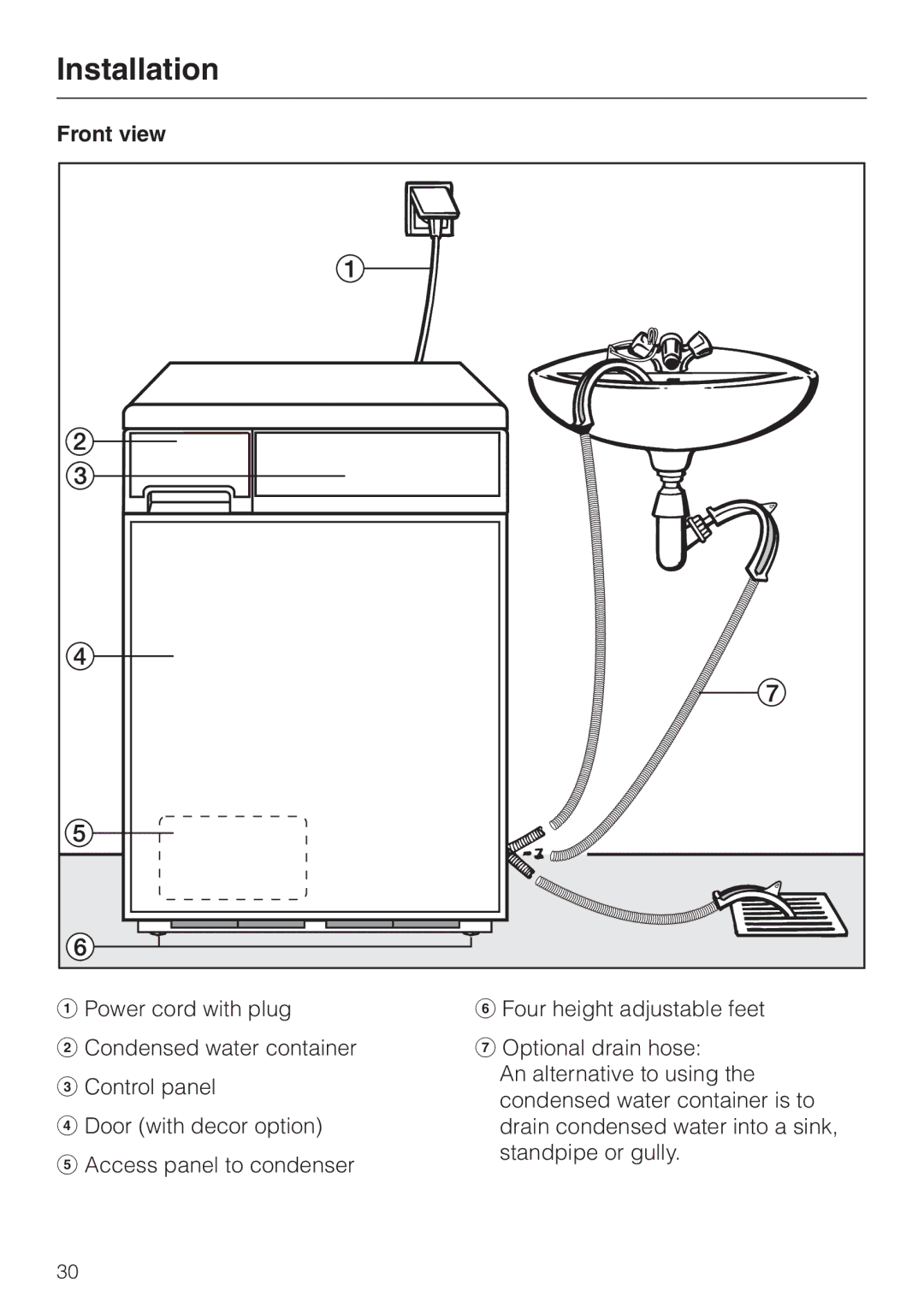 Miele T 1339 C operating instructions Installation, Front view 