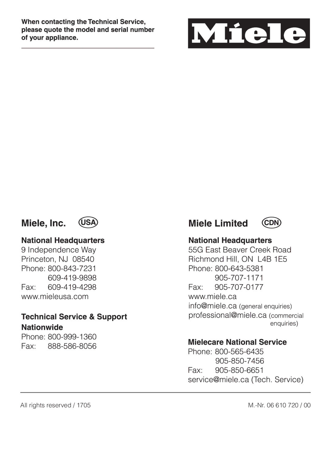 Miele T 1413 T 1415 operating instructions All rights reserved 