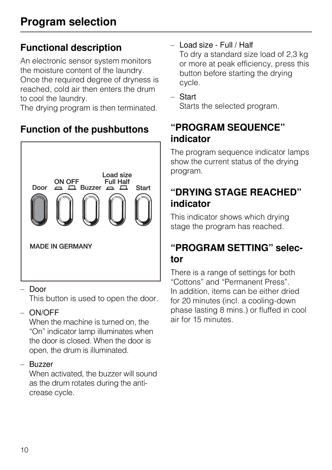 Miele T 1515 operating instructions Program selection 