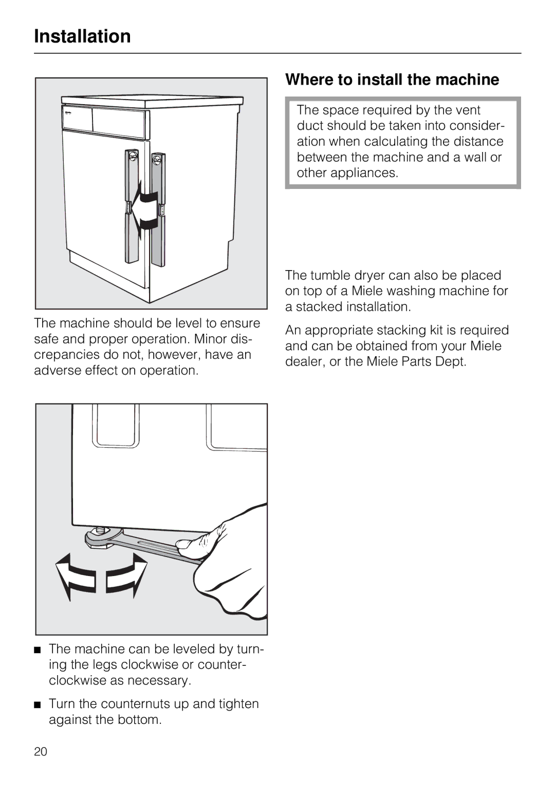 Miele T 1515 operating instructions Installation, Where to install the machine 