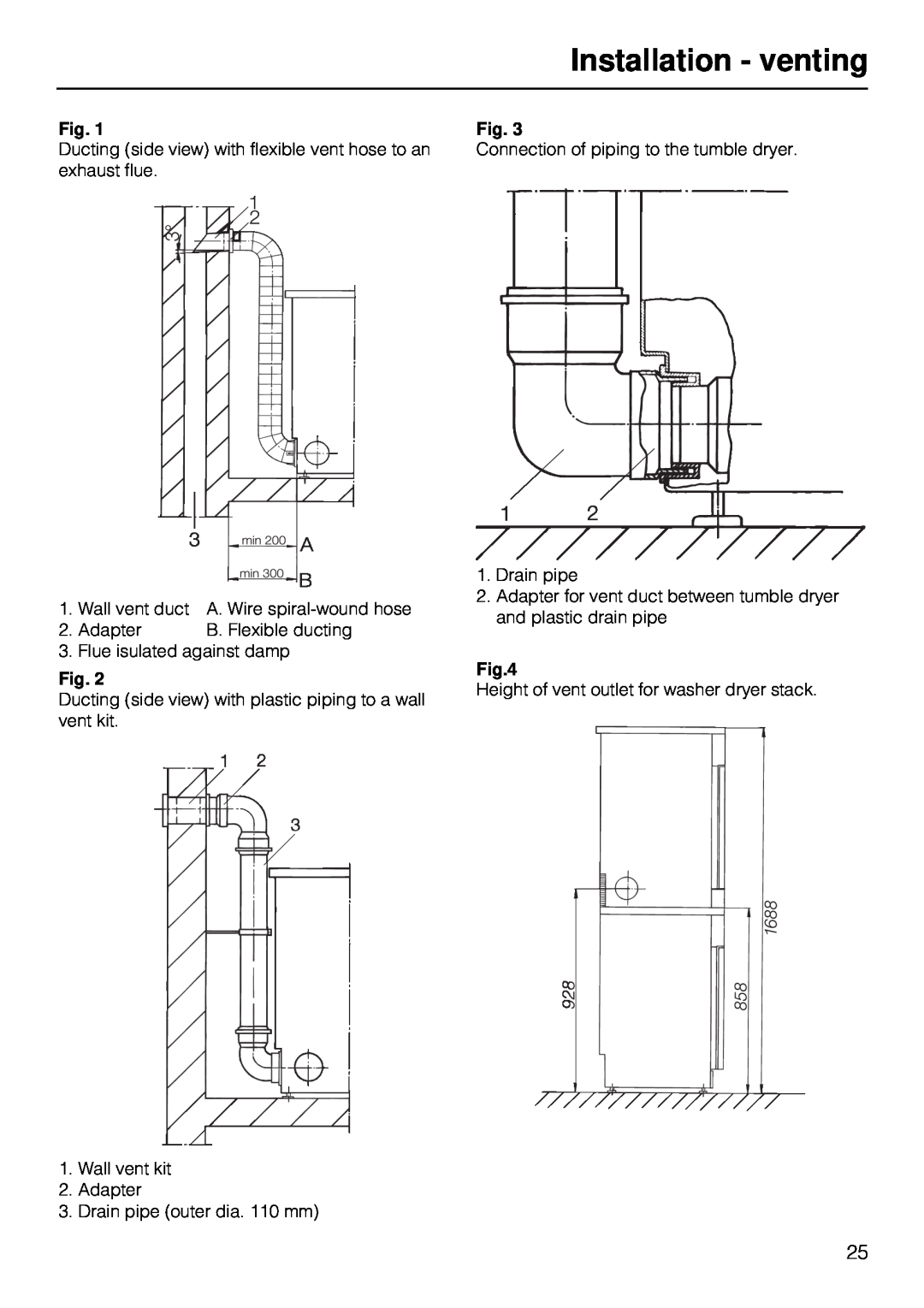 Miele T 1515 operating instructions Installation - venting 