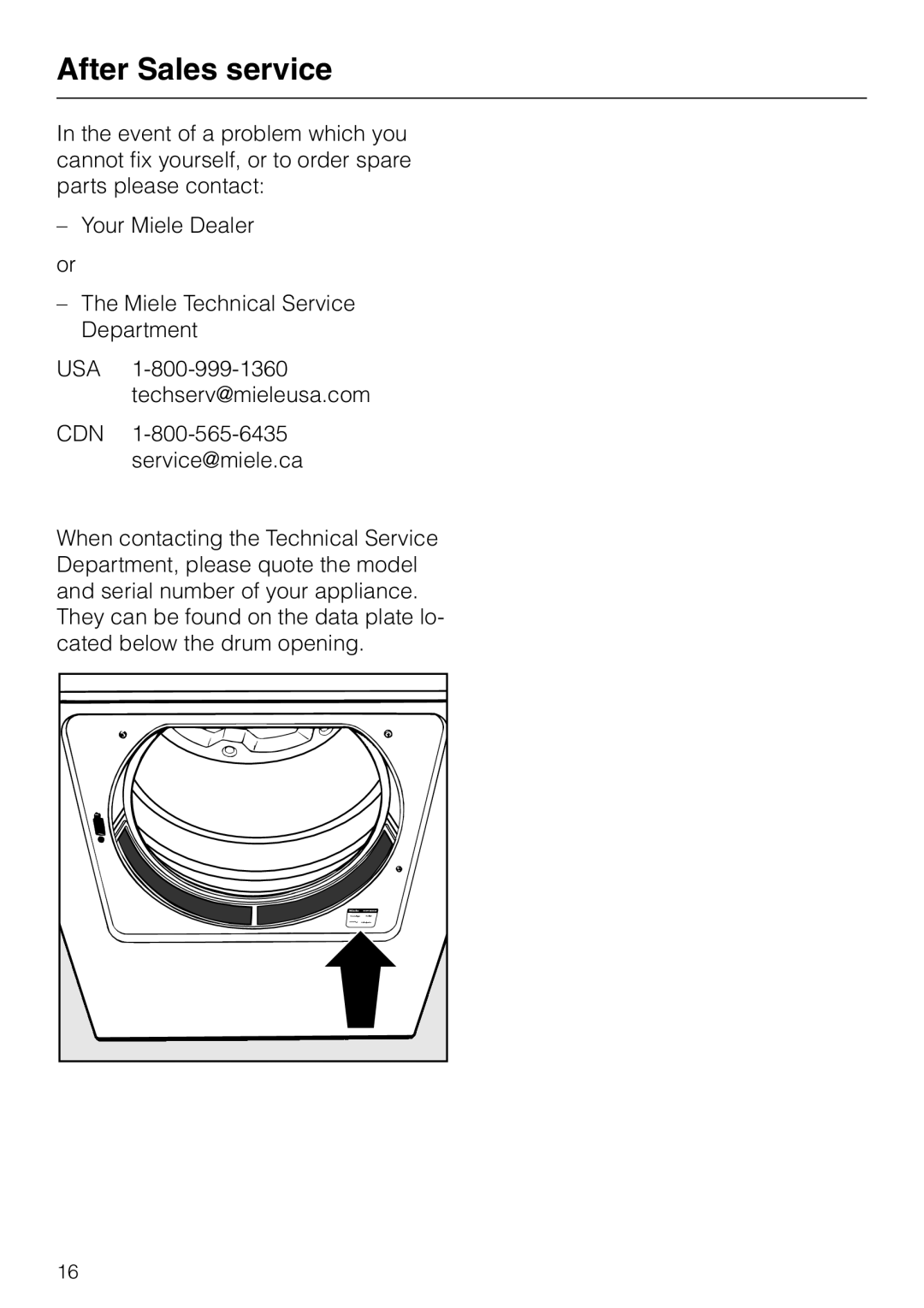 Miele T 1520 operating instructions After Sales service 