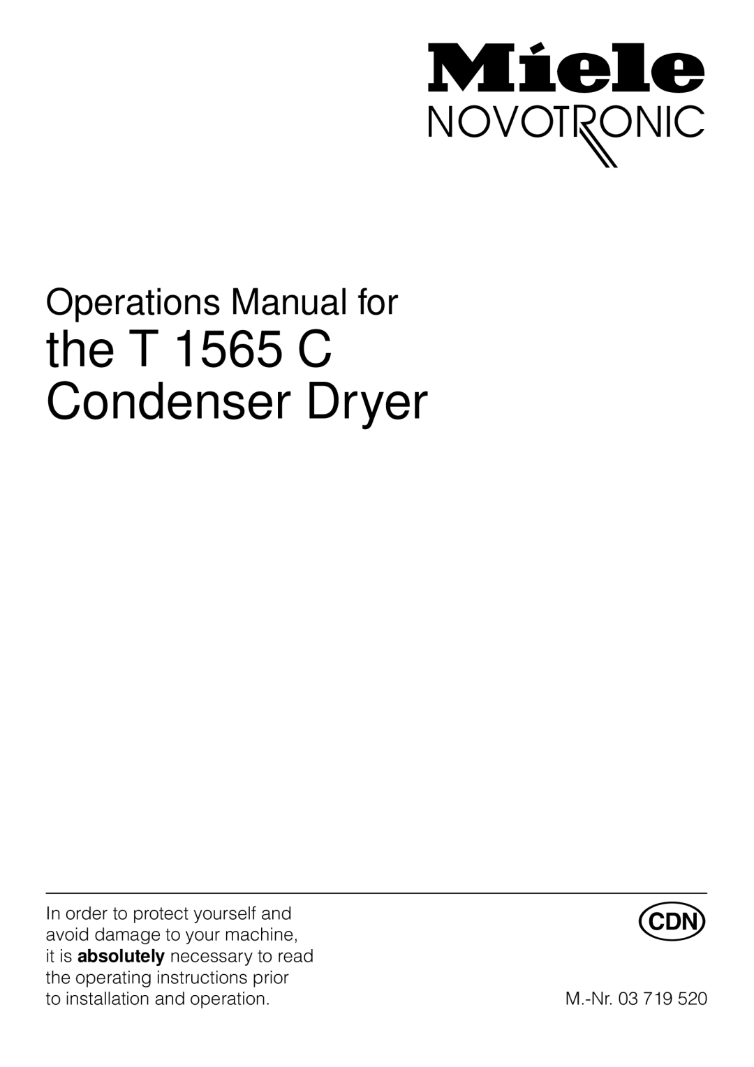 Miele operating instructions T 1565 C Condenser Dryer 