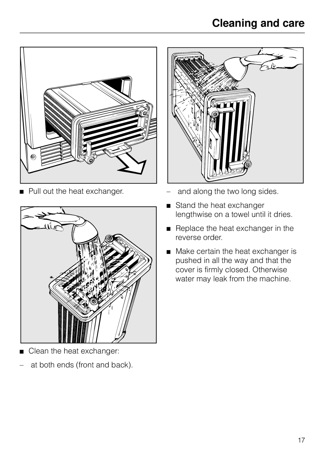 Miele T 1565 C operating instructions Cleaning and care 