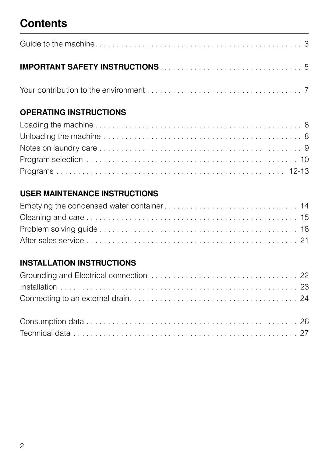 Miele T 1565 C operating instructions Contents 