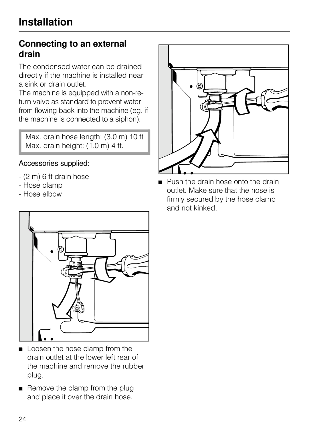 Miele T 1565 C operating instructions Connecting to an external drain 