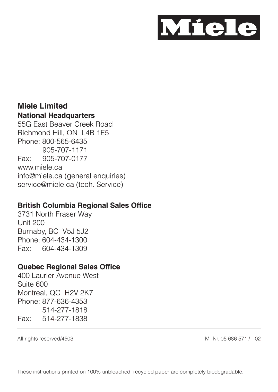 Miele T 1576 operating instructions 