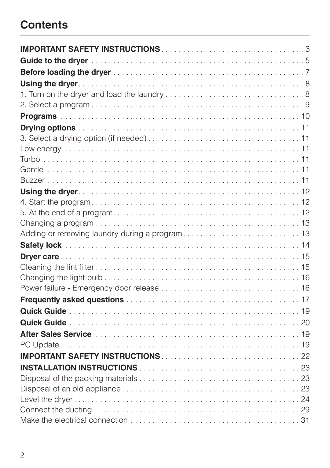 Miele T 1576 operating instructions Contents 