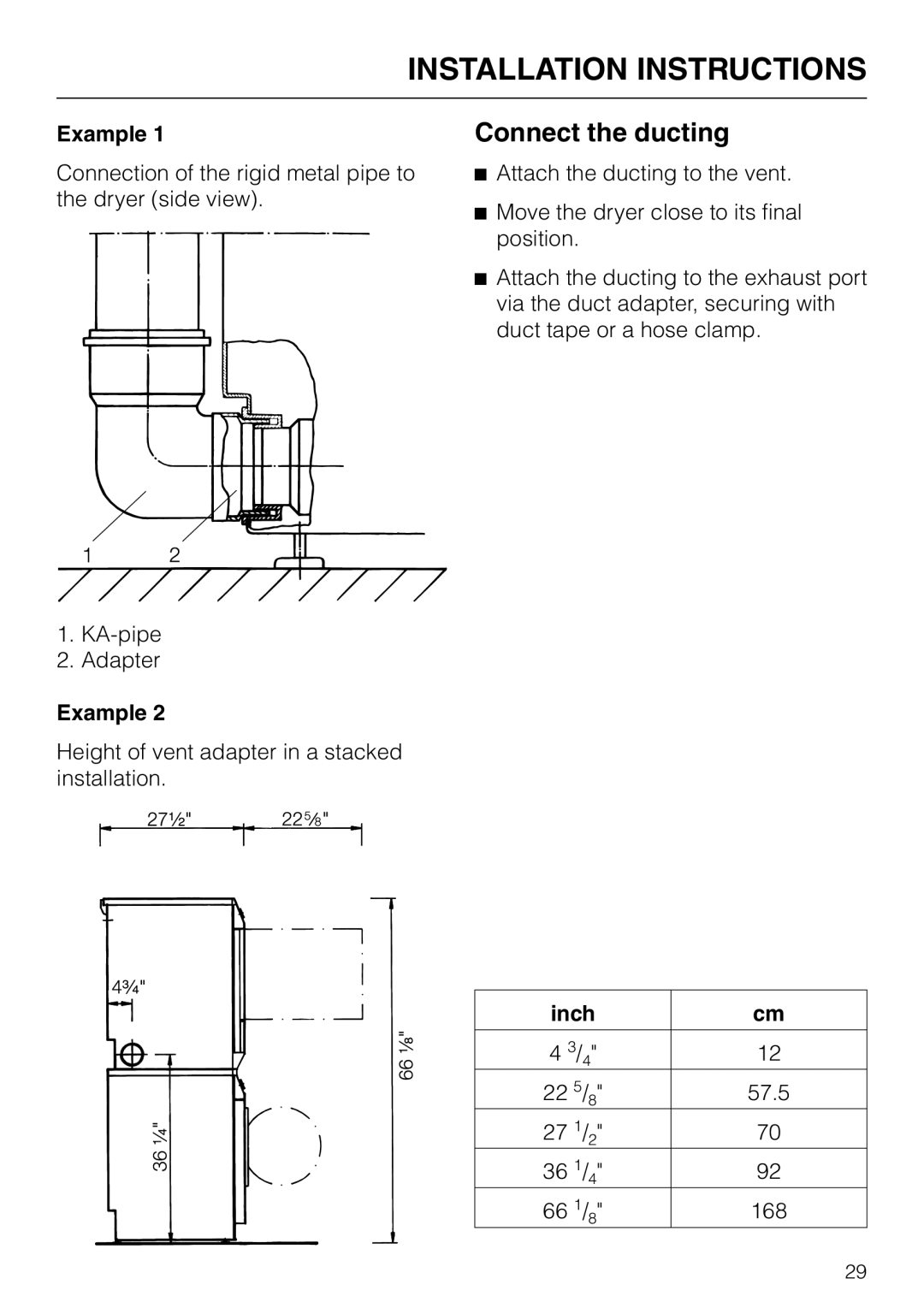 Miele T 1576 operating instructions Connect the ducting, Example 