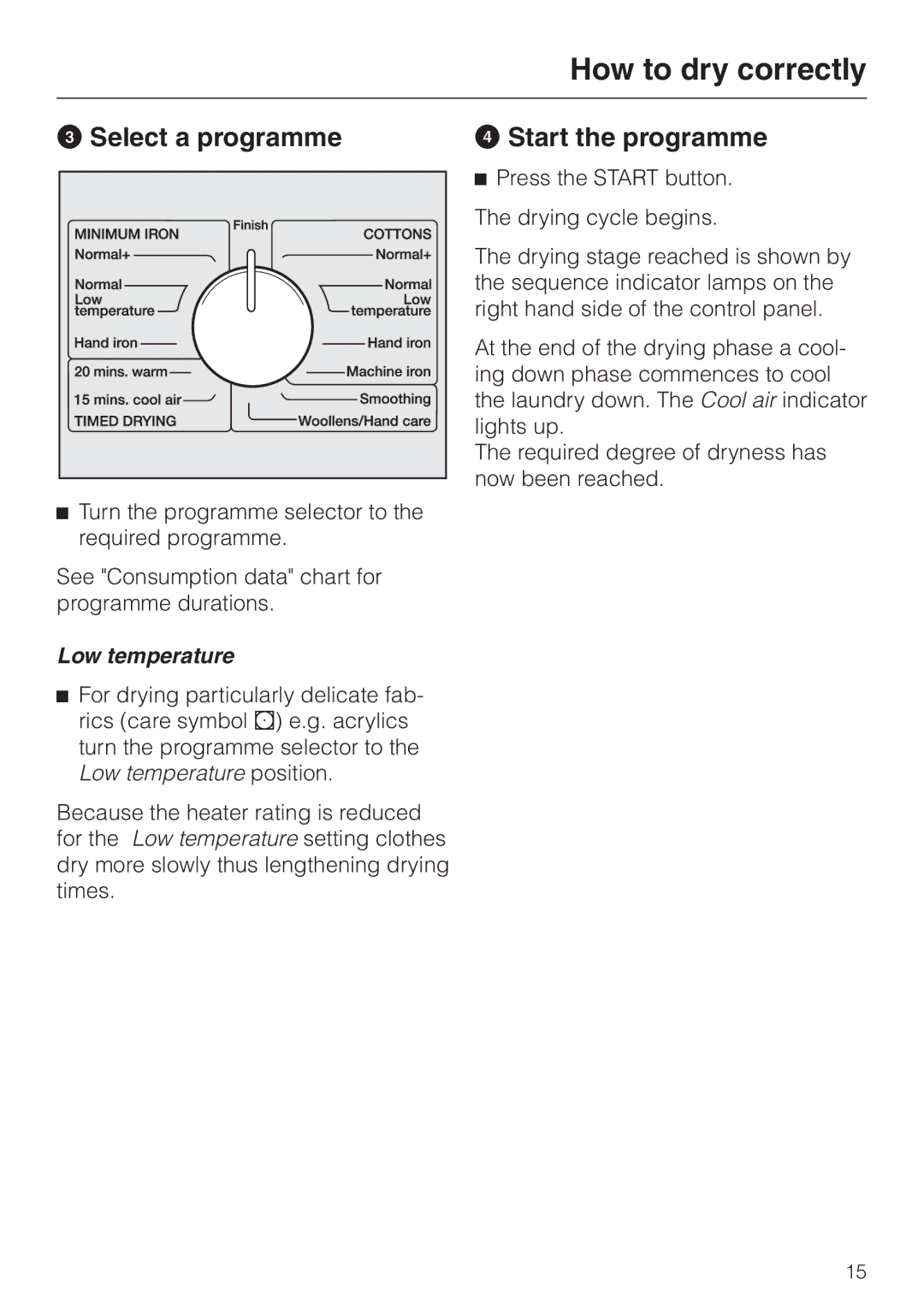 Miele T 220 operating instructions Select a programme, Start the programme 