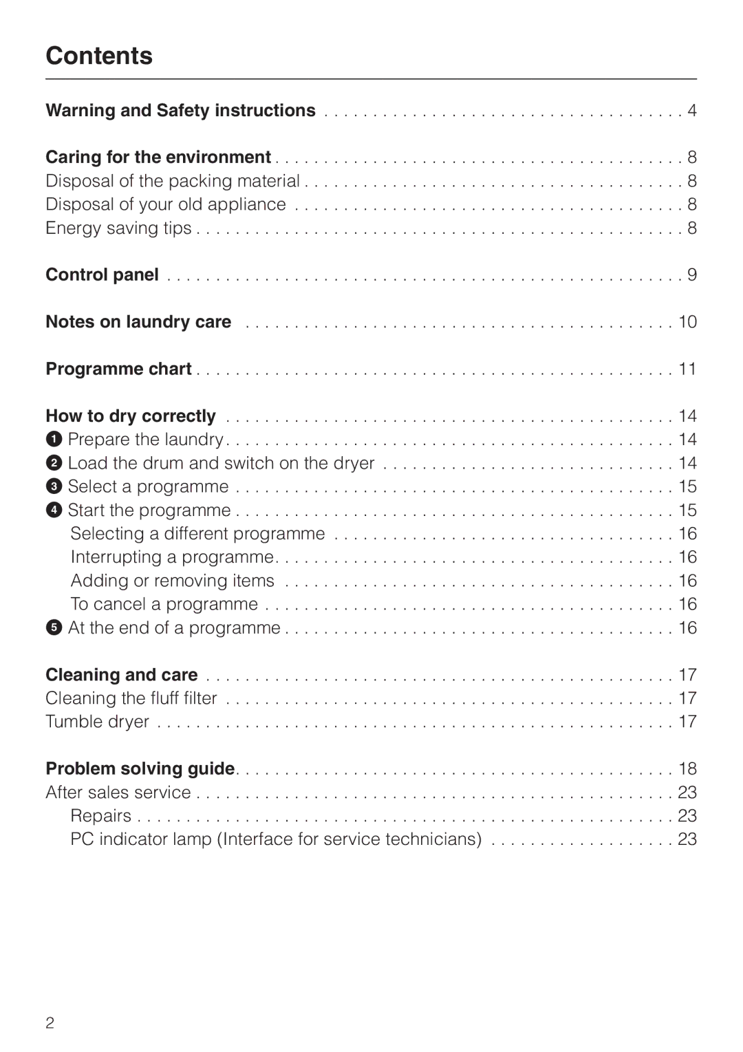 Miele T 220 operating instructions Contents 