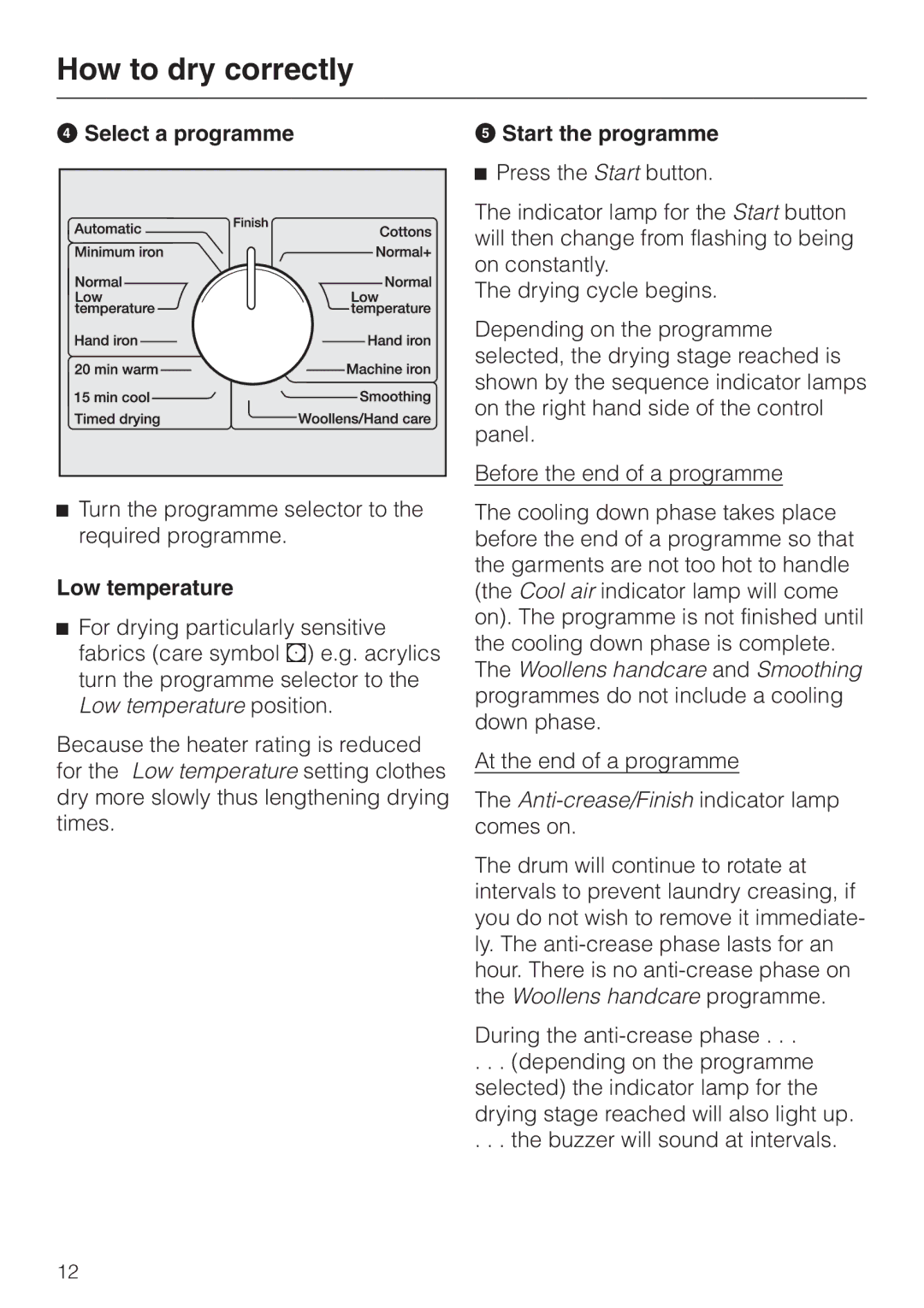 Miele T 4262 C operating instructions Select a programme, Low temperature, Start the programme 