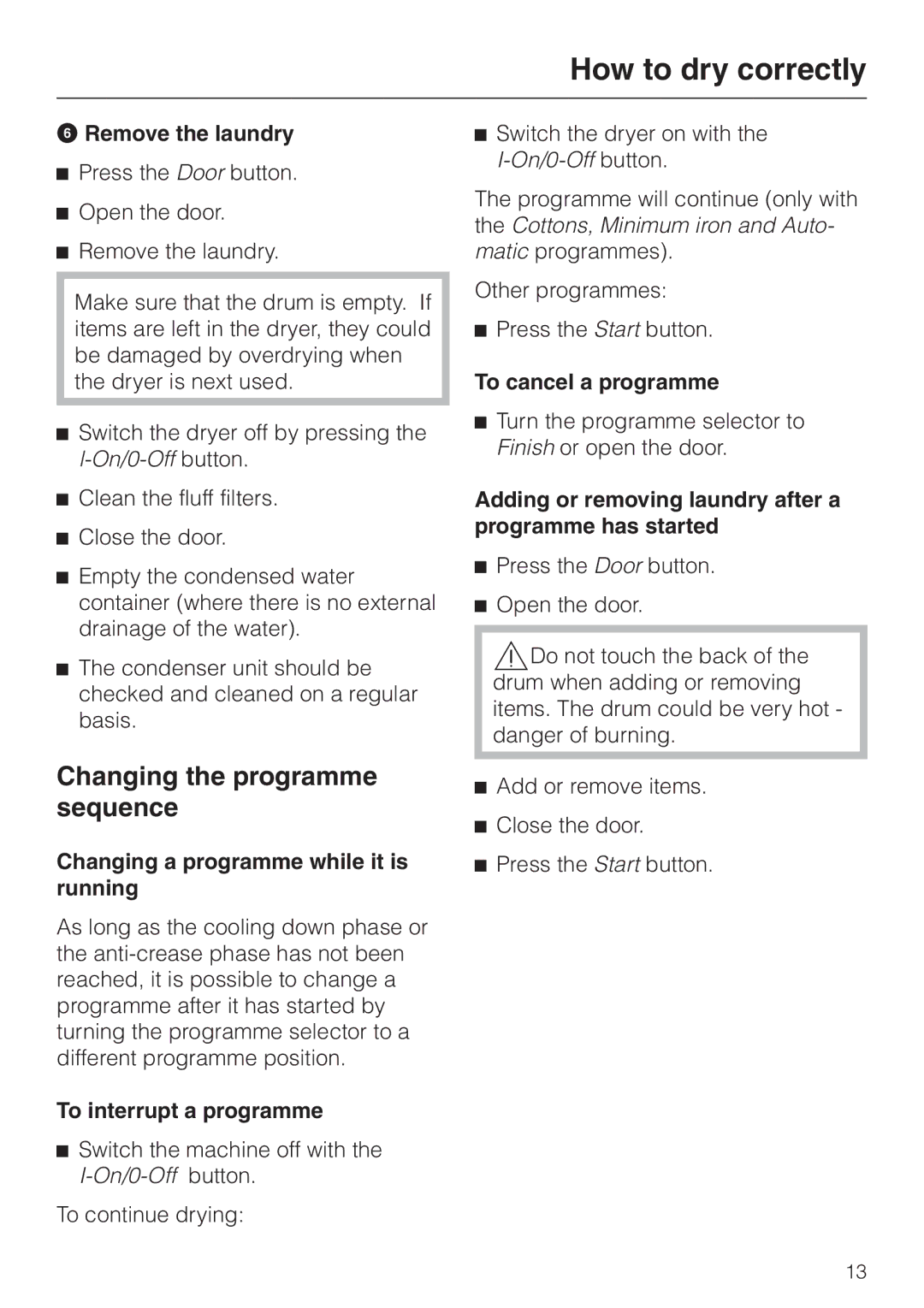 Miele T 4262 C operating instructions Changing the programme sequence 