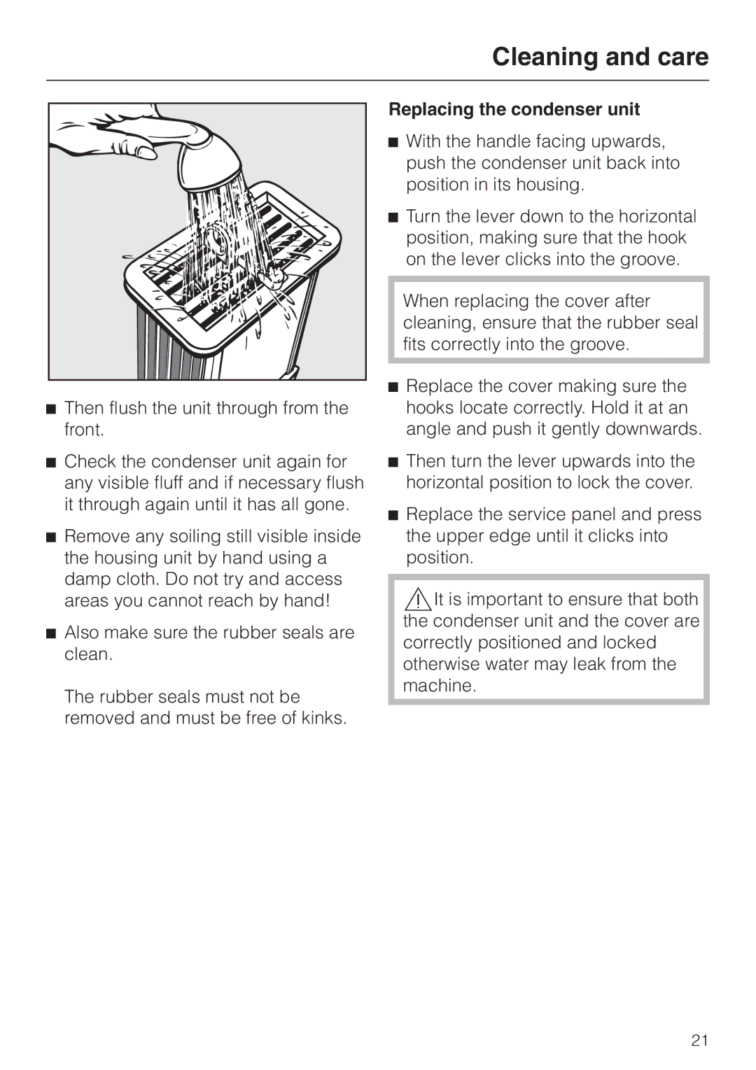 Miele T 4262 C operating instructions Replacing the condenser unit 