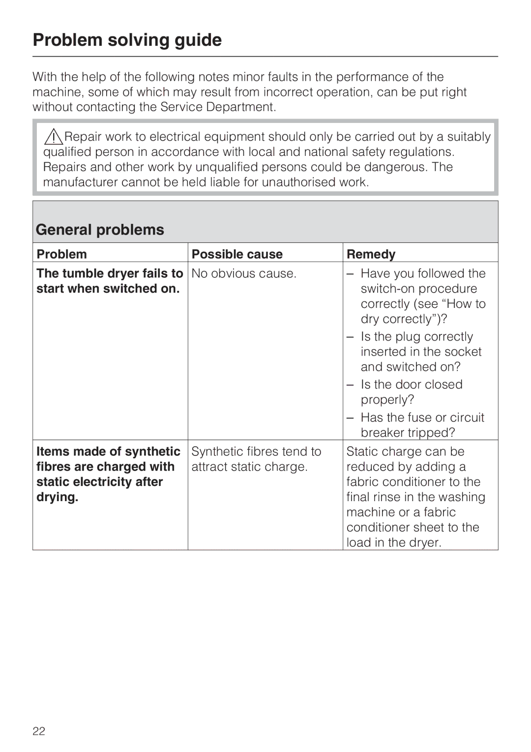 Miele T 4262 C operating instructions Problem solving guide, General problems 