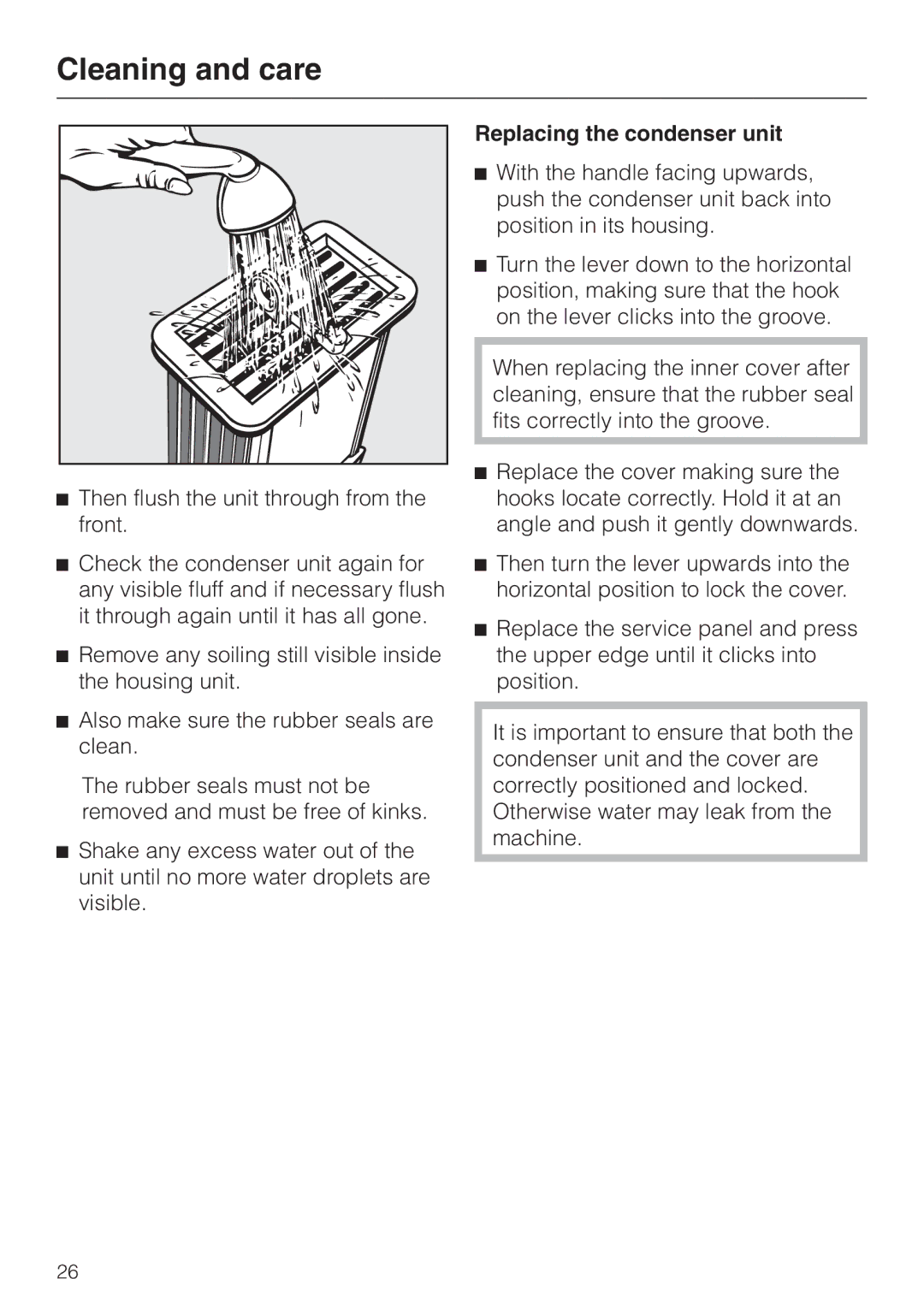 Miele T 4422 C operating instructions Replacing the condenser unit 