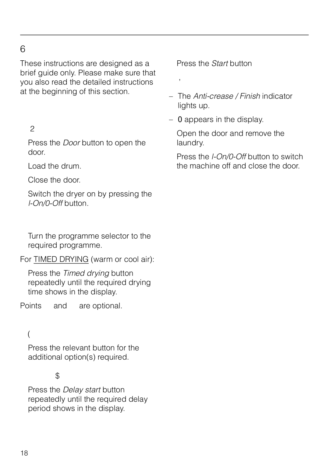 Miele T 4423 C operating instructions Brief instructions 