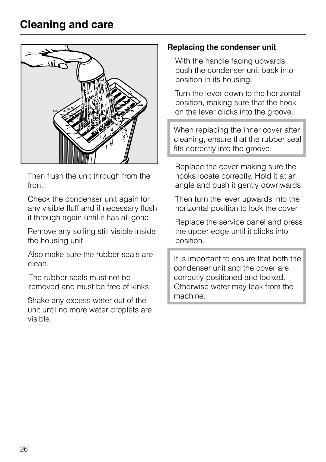 Miele T 4423 C operating instructions Replacing the condenser unit 