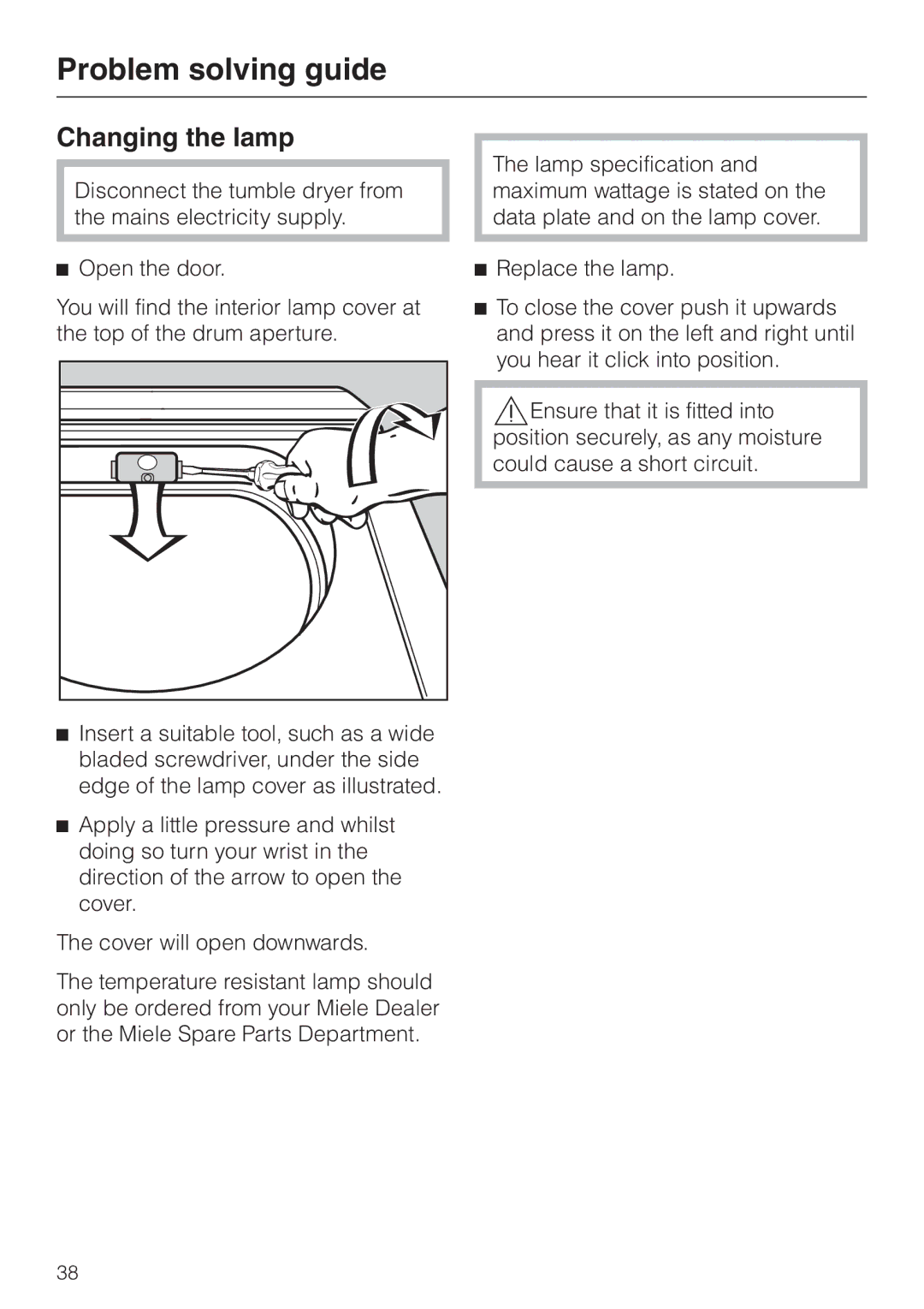 Miele T 4839 Ci operating instructions Changing the lamp 