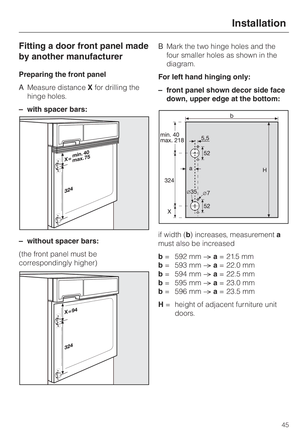 Miele T 4839 Ci operating instructions Fitting a door front panel made by another manufacturer, Preparing the front panel 