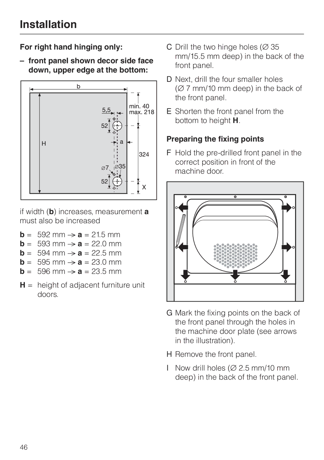 Miele T 4839 Ci operating instructions Preparing the fixing points 