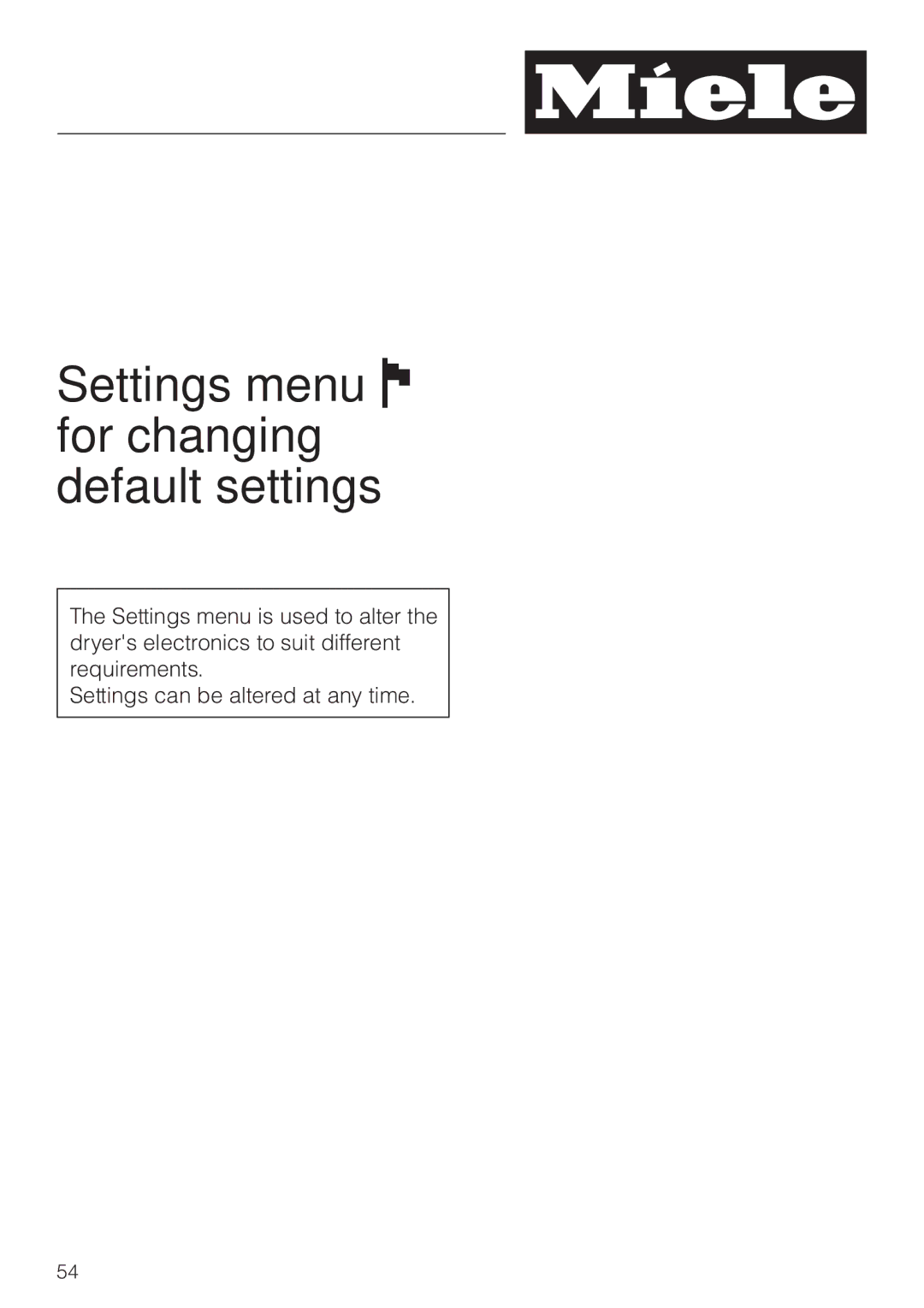 Miele T 4839 Ci operating instructions Settings menu J for changing default settings 