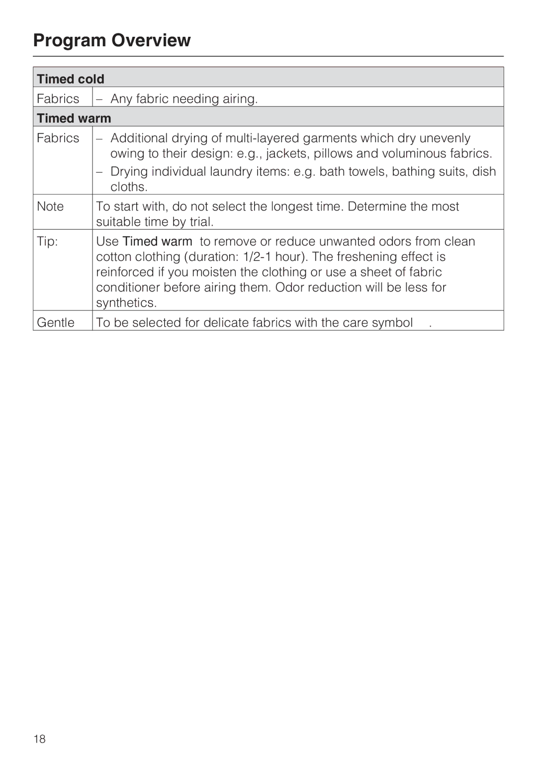 Miele T 7634 operating instructions Timed cold, Timed warm 