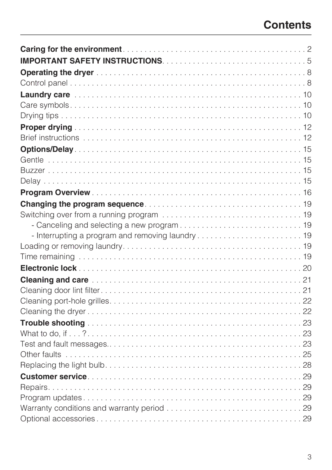 Miele T 7634 operating instructions Contents 