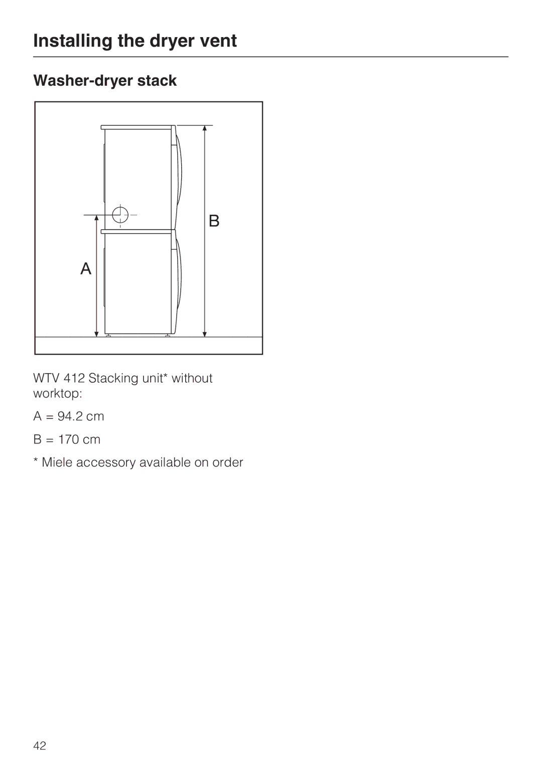 Miele T 7634 operating instructions Washer-dryer stack 